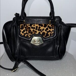Nine West Black and Leopard Satchel Real Dyed Cow Fur